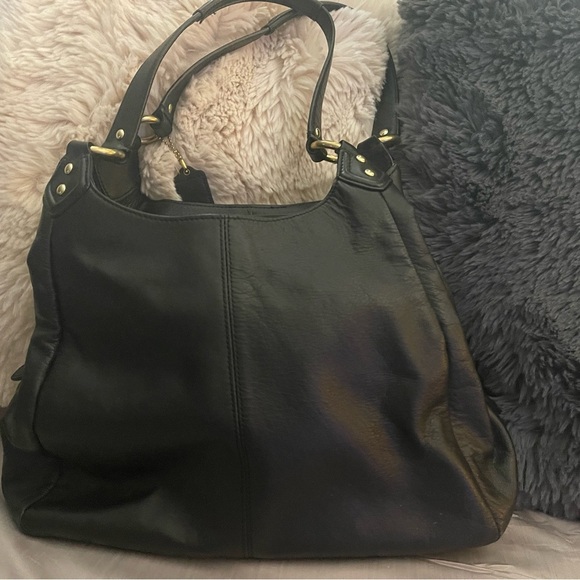 Coach Campbell Black Leather Shoulder Hobo Bag with Gold Accents Coach - Picture 5 of 6